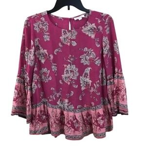 BeachLunchLounge Floral Boho Peplum Top Bell Sleeve XS‎